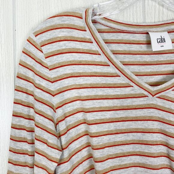 Cabi | Gray & Red Striped Skipper V-Neck Long Sleeve Size Small - Picture 5 of 10